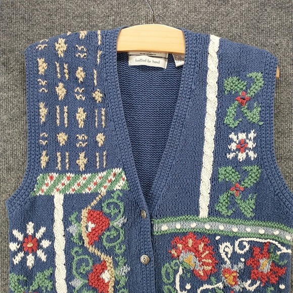 Portraits by Northern Isles Women's Sweater Vest Blue Small Sleeveless Hand Knit - Picture 3 of 11